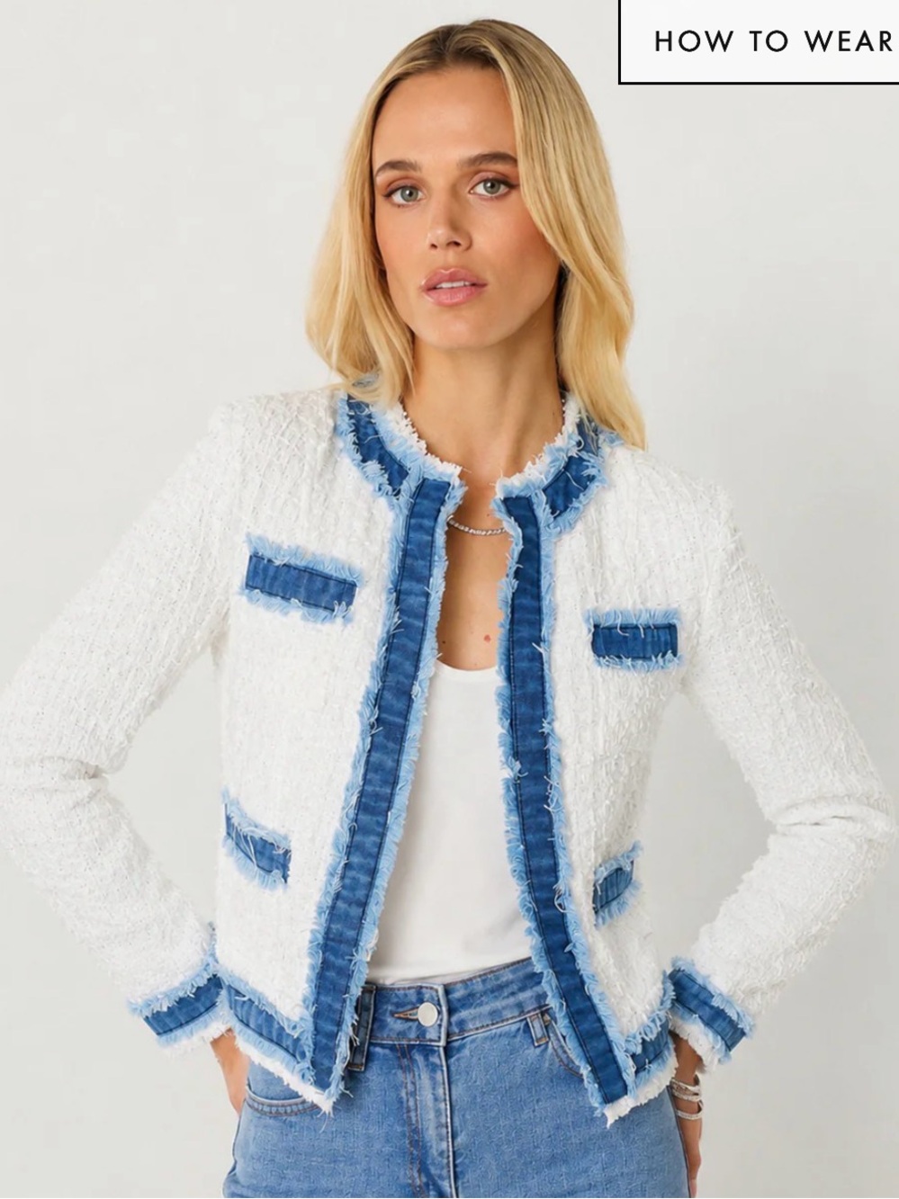 The Noli Shop- NWT- Sz XS- Julia tweed jacket- denim/white